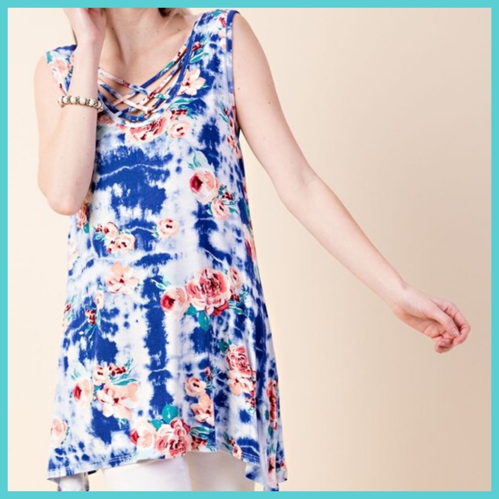 Tie Dye Floral Tunic Tank Top